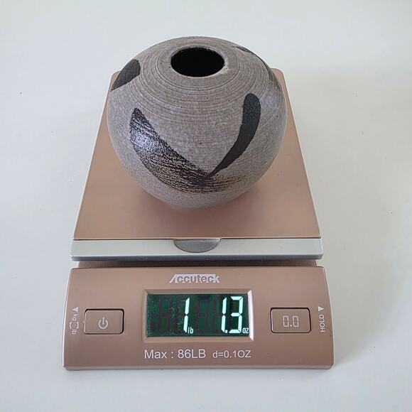 Vintage Studio Pottery Modernist Vase Round Brown Black Brushstroke Design - Picture 13 of 14